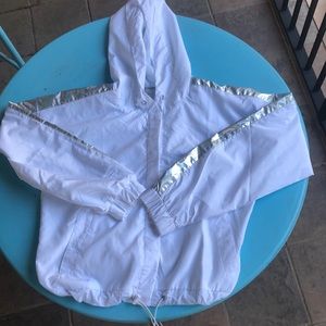 NWOT White/Holographic raincoat/windbreaker!
